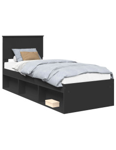 Struttura del letto con testiera Nero 75 x 190 cm Pino massello 2