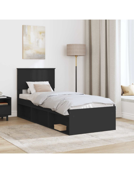 Struttura del letto con testiera Nero 75 x 190 cm Pino massello