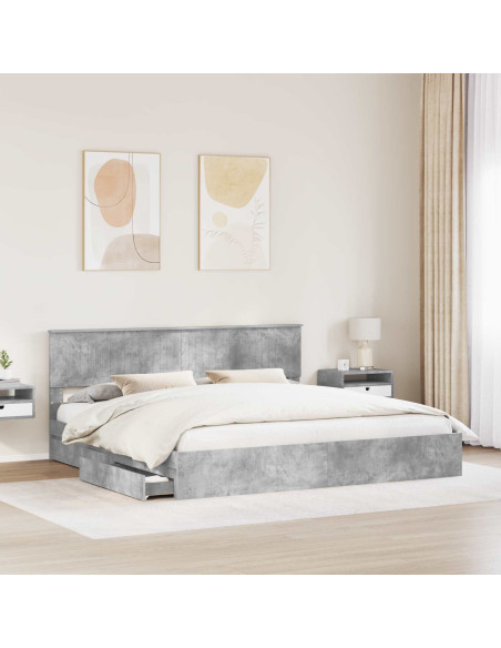 Letto con Contenitore con testiera Grigio cemento 200 x 200 cm
