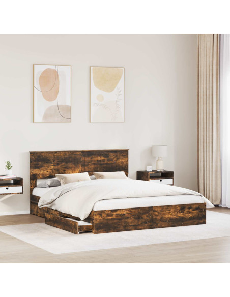 Letto con Contenitore con testiera Rovere fumé 160 x 200 cm