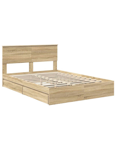 Letto con Contenitore con testiera Rovere Sonoma 140 x 200 cm