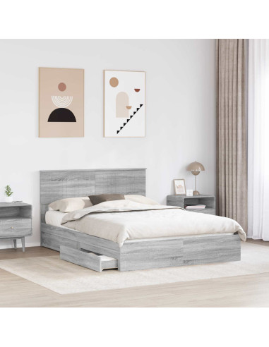 Letto con Contenitore con testiera Grigio Sonoma 140 x 200 cm