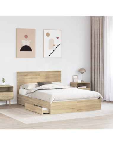 Letto con Contenitore con testiera Rovere Sonoma 140 x 190 cm