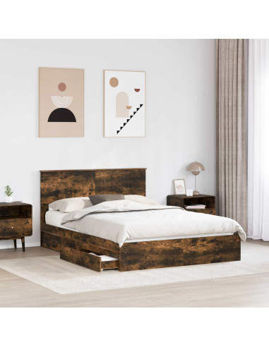 Letto con Contenitore con testiera Rovere fumé 135 x 190 cm