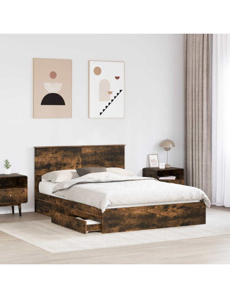 Letto con Contenitore con testiera Rovere fumé 135 x 190 cm