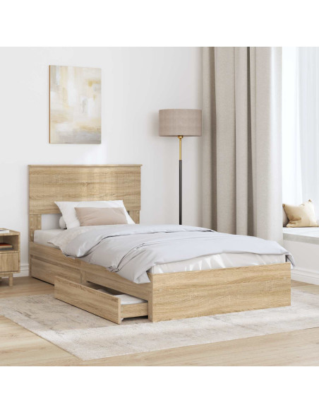 Letto con Contenitore con testiera Rovere Sonoma 100 x 200 cm