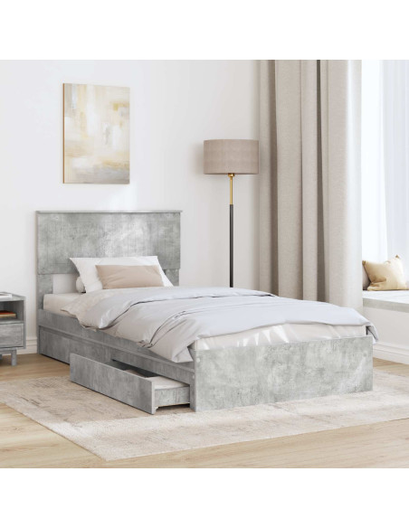 Letto con Contenitore con testiera Grigio cemento 100 x 200 cm
