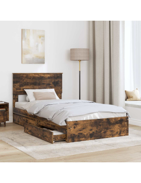 Letto con Contenitore con testiera Rovere fumé 100 x 200 cm