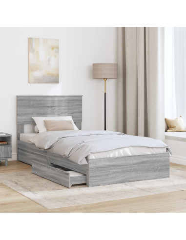 Letto con Contenitore con testiera Grigio Sonoma 100 x 200 cm