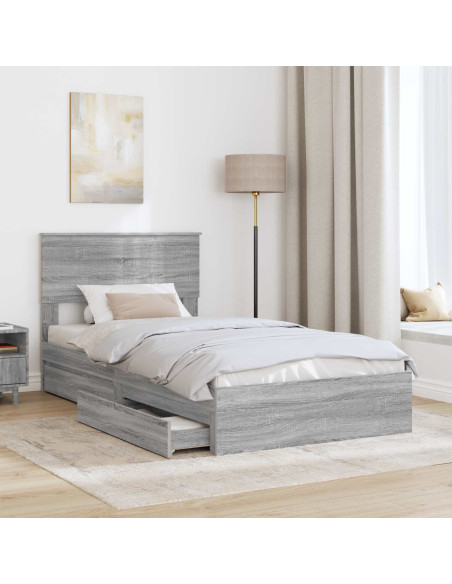 Letto con Contenitore con testiera Grigio Sonoma 100 x 200 cm