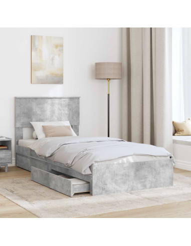 Letto con Contenitore con testiera Grigio cemento 90 x 200 cm