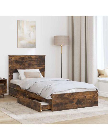 Letto con Contenitore Rovere fumé 90 x 200 cm Legno multistrato