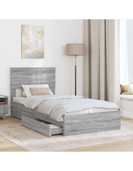 Letto con Contenitore con testiera Grigio Sonoma 90 x 200 cm