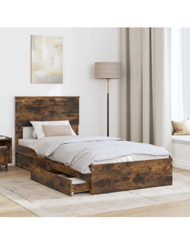 Letto con Contenitore Rovere fumé 90 x 190 cm Legno multistrato
