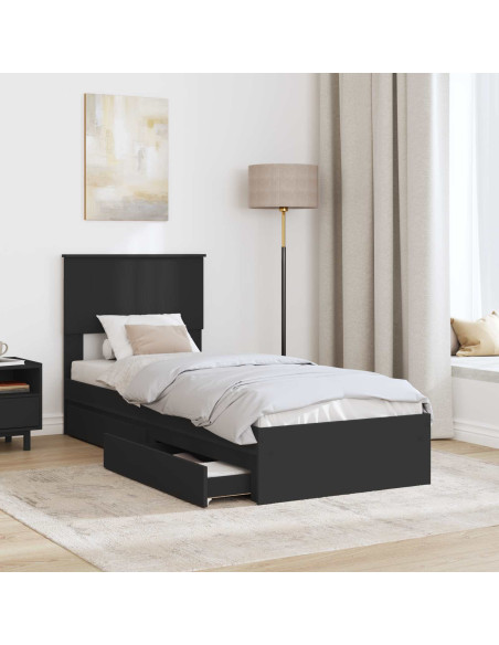 Letto con Contenitore Nero 75 x 190 cm Legno multistrato