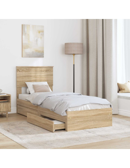 Letto con Contenitore con testiera Rovere Sonoma 75 x 190 cm
