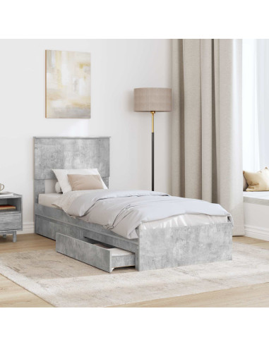 Letto con Contenitore con testiera Grigio cemento 75 x 190 cm