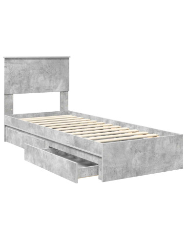 Letto con Contenitore con testiera Grigio cemento 75 x 190 cm