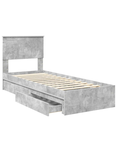 Letto con Contenitore con testiera Grigio cemento 75 x 190 cm