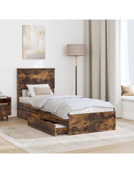 Letto con Contenitore Rovere fumé 75 x 190 cm Legno multistrato