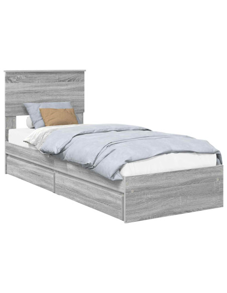 Letto con Contenitore con testiera Grigio Sonoma 75 x 190 cm