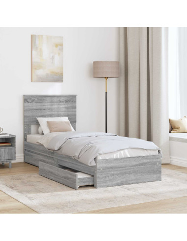 Letto con Contenitore con testiera Grigio Sonoma 75 x 190 cm
