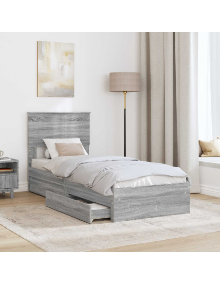 Letto con Contenitore con testiera Grigio Sonoma 75 x 190 cm