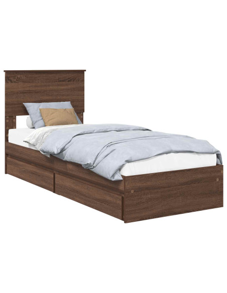 Letto con Contenitore con testiera Rovere Marrone 75 x 190 cm