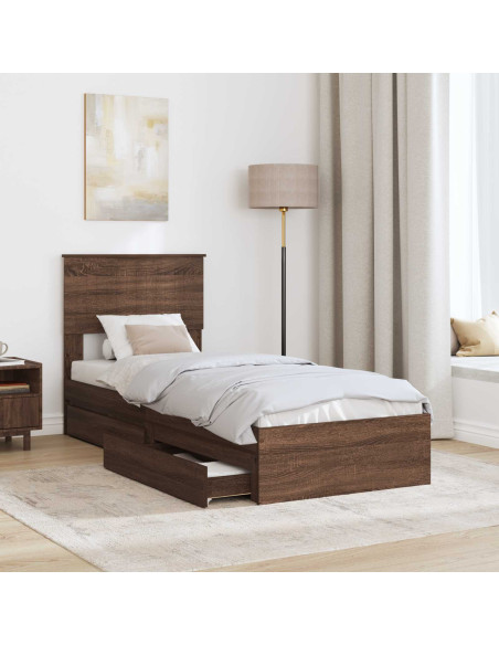 Letto con Contenitore con testiera Rovere Marrone 75 x 190 cm