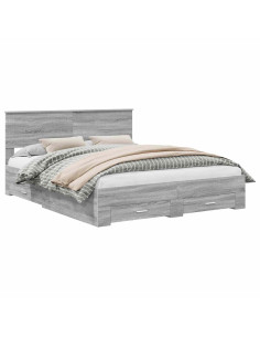 Struttura del letto con testiera Grigio Sonoma 160 x 200 cm 2