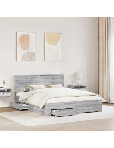 Struttura del letto con testiera Grigio Sonoma 160 x 200 cm