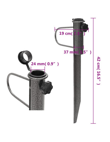 Supporti Ombrellone con Picchetti 2pz 19x42 cm Acciaio Zincato