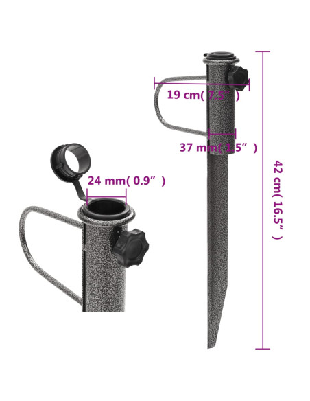 Supporti Ombrellone con Picchetti 2pz 19x42 cm Acciaio Zincato