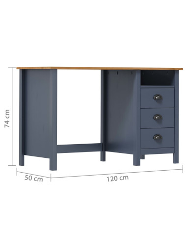 Scrivania Hill 3 Cassetti Grigia 120x50x74 cm Massello di Pino