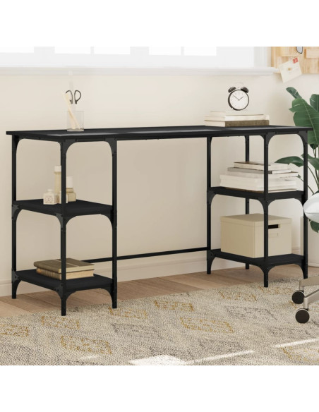 Scrivania Nera 140x50x75 cm in Metallo e Legno Multistrato