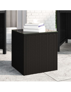 Tavolino Nero 40x37x40,5 cm Polyrattan e Vetro Temperato