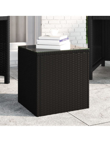 Tavolino Nero 40x37x40,5 cm Polyrattan e Vetro Temperato