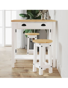 Set da Bar 3 pz Bianco in Legno Massello di Pino