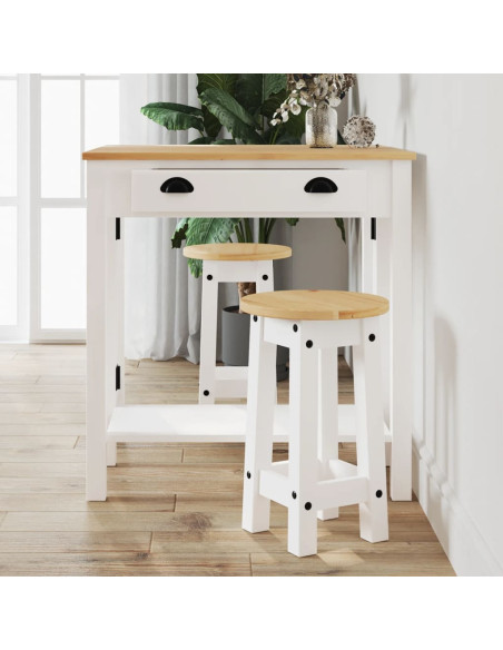 Set da Bar 3 pz Bianco in Legno Massello di Pino