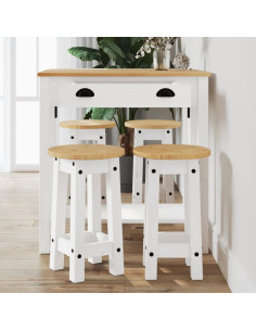 Set da Bar 5 pz Bianco in Legno Massello di Pino