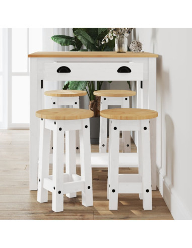 Set da Bar 5 pz Bianco in Legno Massello di Pino