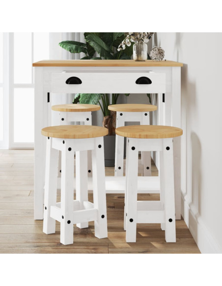 Set da Bar 5 pz Bianco in Legno Massello di Pino