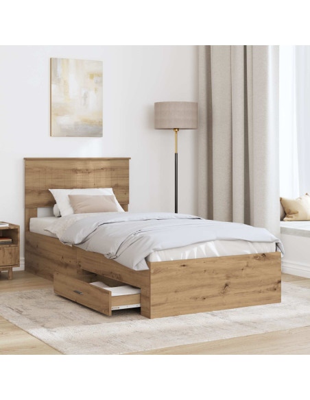 Struttura del letto con testiera Rovere artigianale 90 x 190 cm
