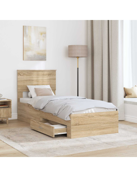 Struttura del letto Rovere Sonoma e Argento 75 x 190 cm