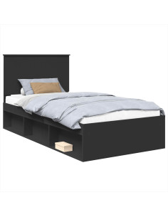 Struttura del letto Nero 100 x 200 cm Pino massello 2