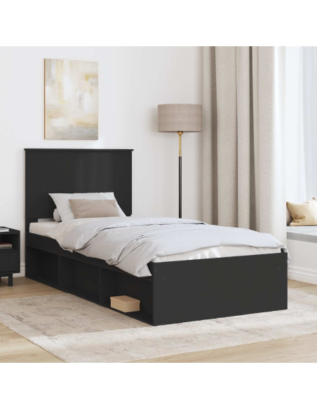 Struttura del letto con testiera Nero 90 x 190 cm Pino massello