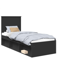 Struttura del letto con testiera Nero 75 x 190 cm Pino massello 2