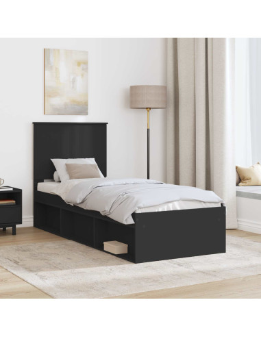 Struttura del letto con testiera Nero 75 x 190 cm Pino massello