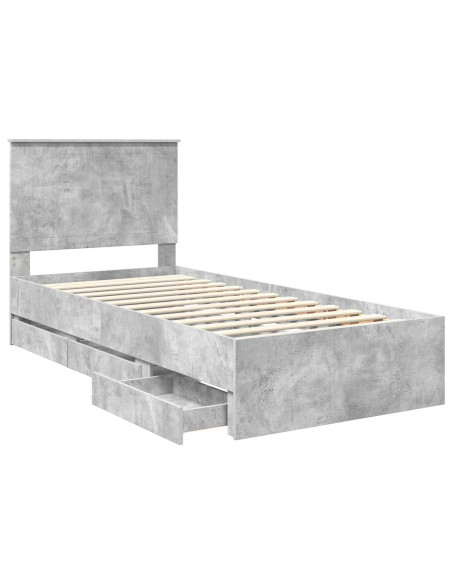 Struttura del letto con cassetto Grigio cemento 90 x 190 cm