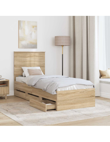 Struttura del letto con cassetto Rovere Sonoma 75 x 190 cm